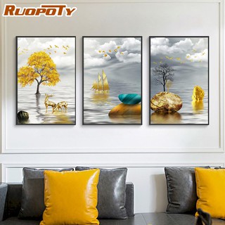 Ruopoty ภาพวาดสีน้ํามันบนผ้าใบ ตามตัวเลข พร้อมกรอบรูป รูปทิวทัศน์ริมทะเล ขนาด 40x50 ซม. สําหรับตกแต่งบ้าน DIY