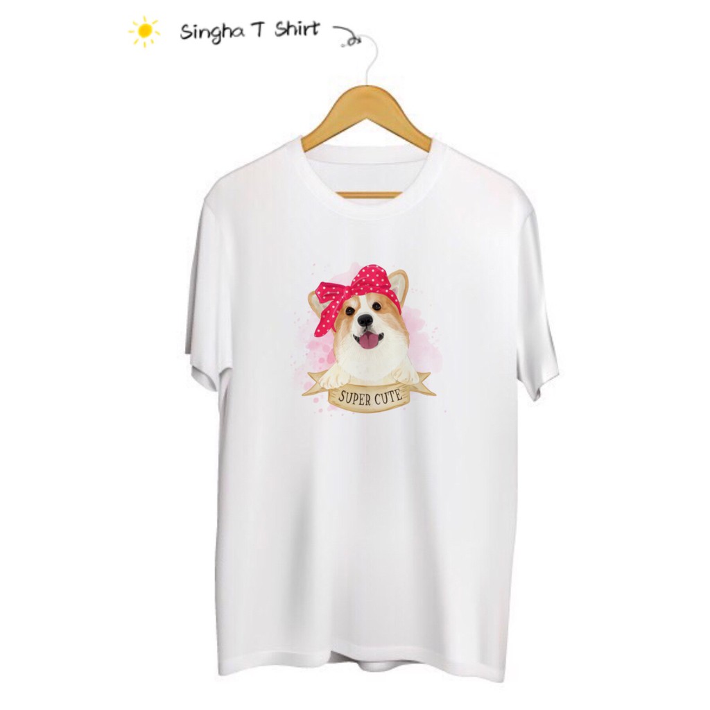 SINGHA T-Shirt เสื้อยืดกสรีนลายน้องหมา Corgi Face