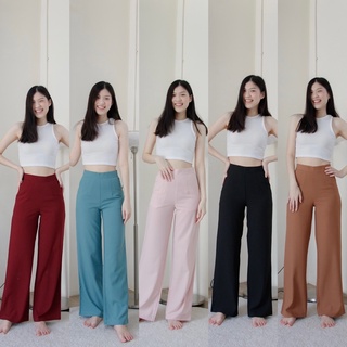 🌈Chame Pants✨ กางเกงทรงกระบอกตรงผ้ายืด ซิปหลัง มีกระเป๋า ใส่แล้วดีเพรียวขายาว