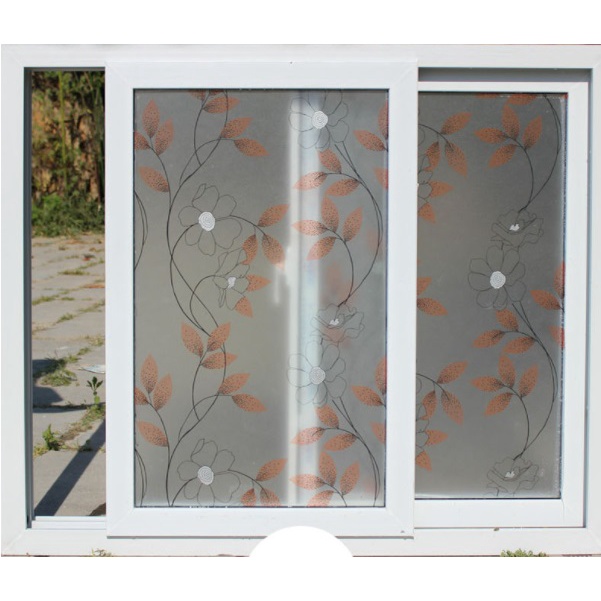 สติ๊กเกอร์ฝ้าติดกระจก แบบมีกาวในตัว ใบไม้สีส้ม(หน้ากว้าง90cm) เมตรละ99บาท