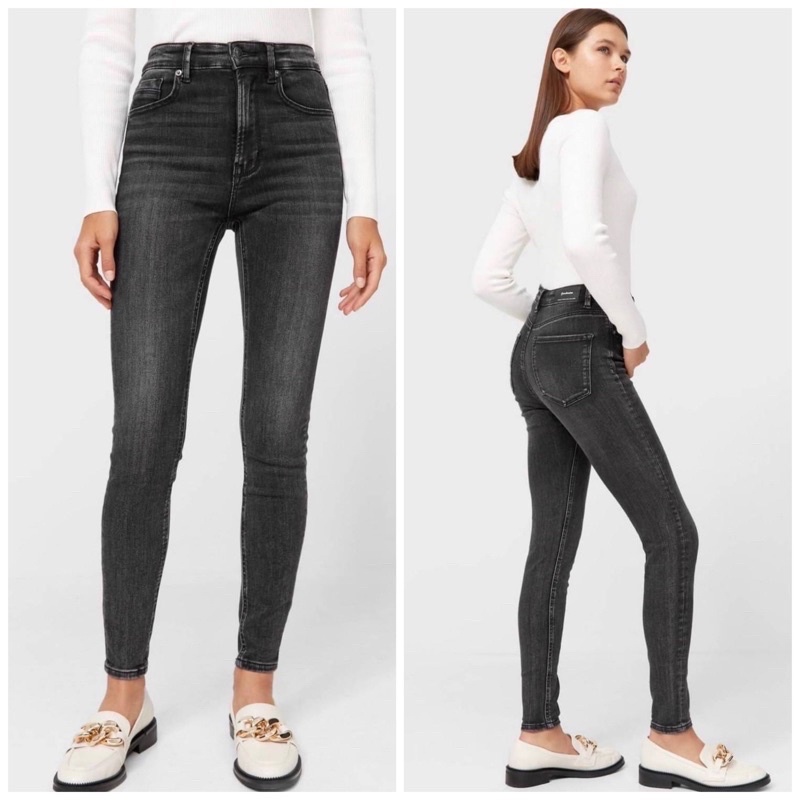 (A007)👖กางเกงยีนส์stradivarsuแท้💯ดำฟอกทรงสวยผ้าดีมากใส่แล้วดูผอมสูง‼️นางแบบบางรุ่นอาจเทียบเคียงเพื่อให้เห็นทรงใกล้เคียง