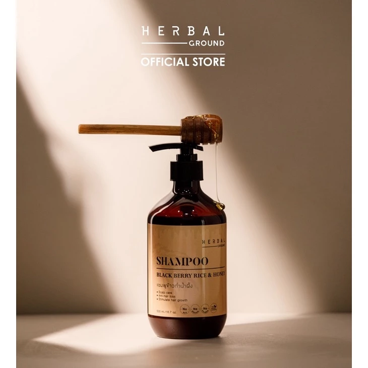 Herbal Ground แชมพูข้าวก่ำน้ำผึ้ง ลดผมร่วง ลดผมหงอก ลดรังแค กระตุ้นผมงอกใหม่ แก้ปัญหาหนังศีรษะ