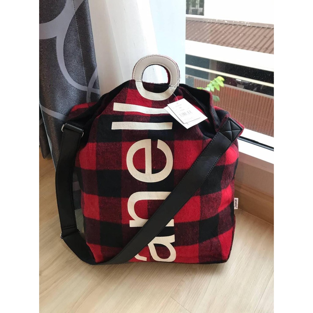 Anello O Handle Checker 2 Way Tote Bag Handbag กระเป๋าสะพายข้างสุดชิค (สีแดง)
