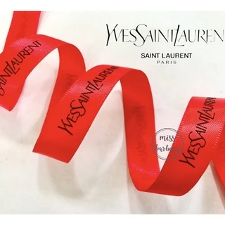 ริบบิ้น YvesSaintLaนrent ของแท้สีดำและแดงพิมพ์อักษรทอง กว้าง 1.6 ซม.และ 2.0 ซม.