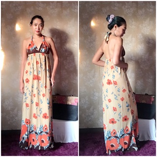 Maxi dress คล้องคอ สายปม ลายดอก