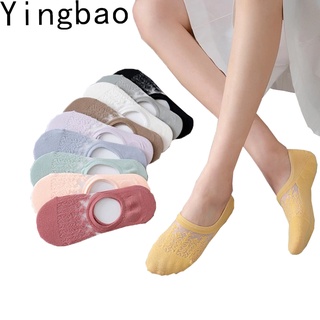 Yingbao พร้อมส่ง ถุงเท้าข้อสั้น ผ้าเรยอน ระบายอากาศ ปากตื้น สไตล์เกาหลี สําหรับผู้หญิง