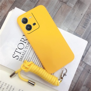 เคสโทรศัพท์ For VIVO V25 5G / V25e / Y35 / Y16 / Y02S / Y22S 4G 2022 New Phone Case Skin Feel Silicone Softcase Smartphone Casing with Neck Strap Rope Back Cover VIVOY35 VIVOV25e VIVOV25