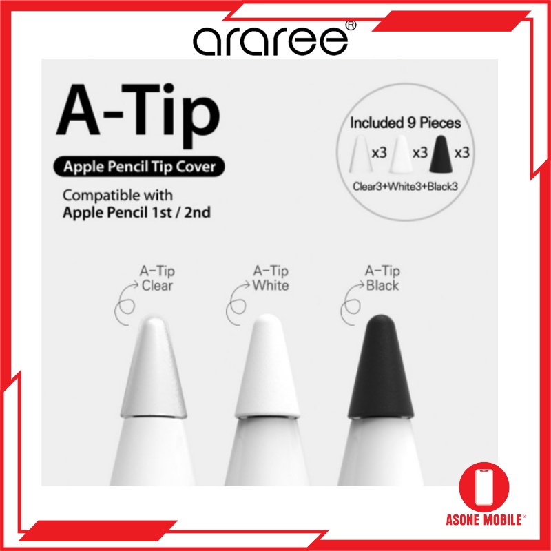 Araree A-Tip เคสใส่ปากกา Apple Pencil 1st &amp; 2nd Generation (9 ชิ้น) สีใส สีขาว สีดํา