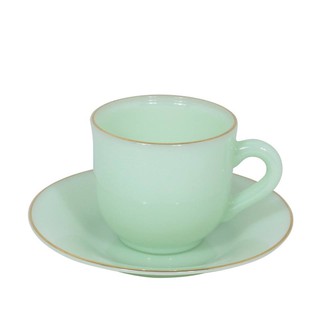 PEARL แก้วเนื้อมุก CJ 60 - ถ้วยคัพสีเขียวหยกพร้อมจานรอง (Jaded cup with saucer)