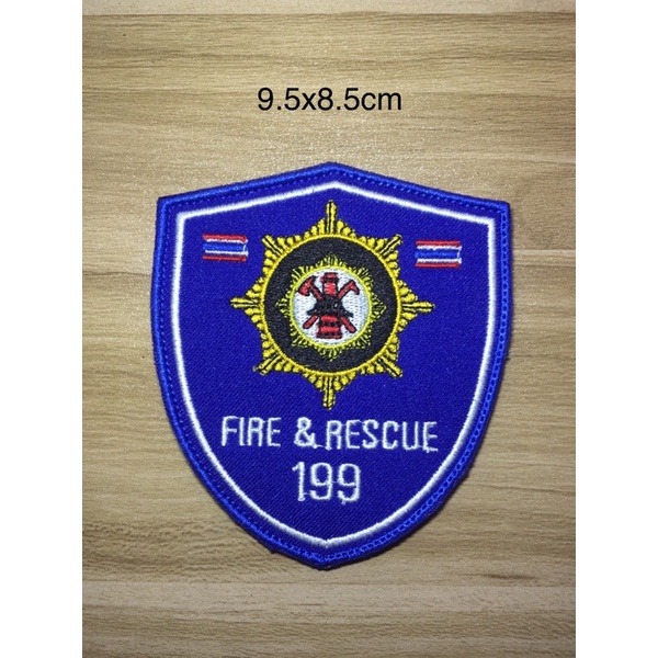 อาร์มปักโลโก้ ดับเพลิง fire&rescue 199 พร้อมติดตีนตุ๊กแก