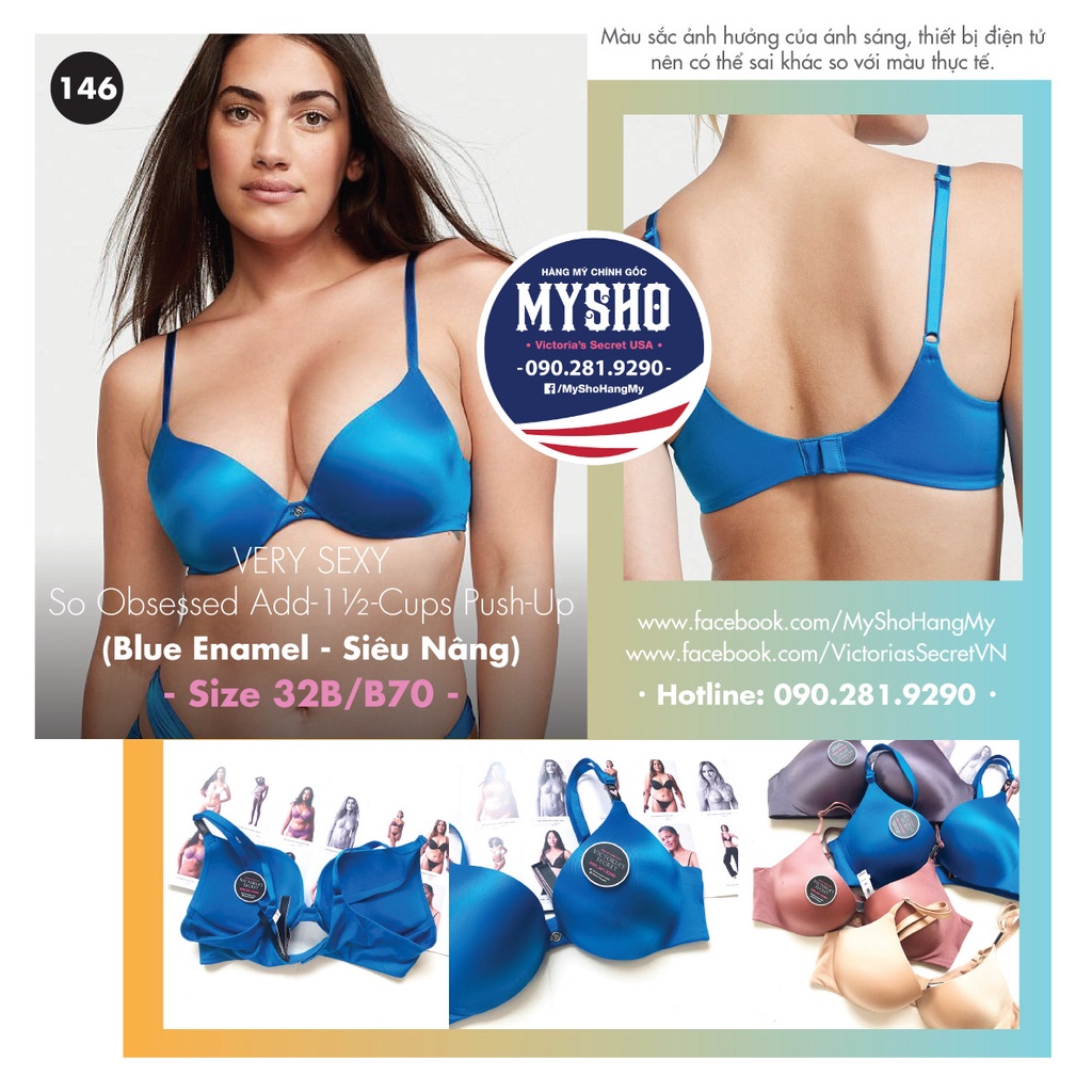 [32B/B70-146] VS So Obsessed Add-1+1/2 cup Push Up Bra (เคลือบสีน้ําเงิน - Super Breast Enhancement)