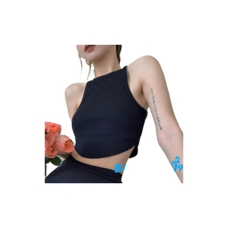 BAY- เสื้อครอป แขนกุด คอกลม สีพื้น ทรงบอดี้คอน สำหรับผู้หญิง สีขาว/ สีดำ