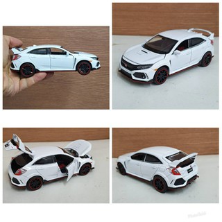 โมเดลรถยนต์ HONDA CIVIC Type R  ประตู ทำจากเหล็ก สัดส่วน 1:32 ประตูซ้ายขวา และฝากระโปรง หน้าหลัง เปิดได้เหมือนจริง มีเสี