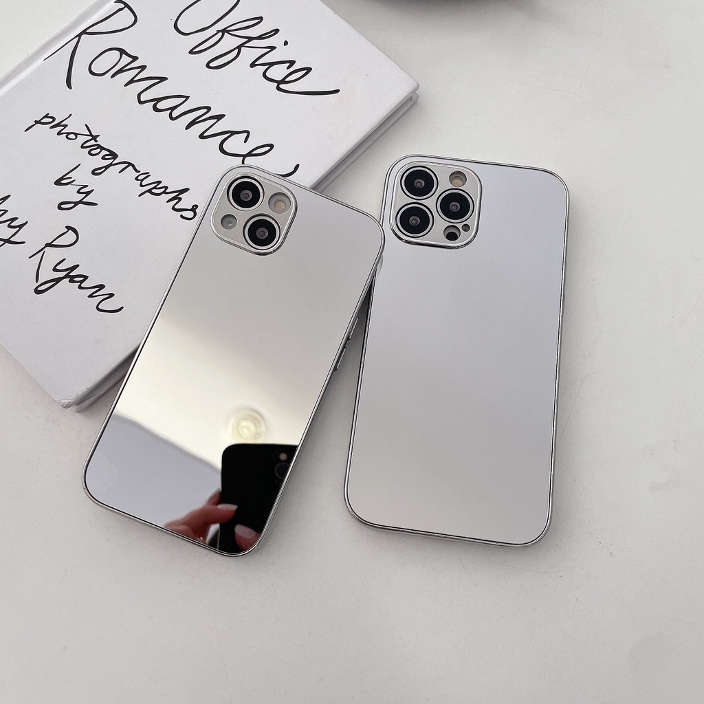 เคสกระจกแต่งหน้าชุบด้วยไฟฟ้าสีทึบ อะคริลิค สําหรับ IPhone 7 8 Plus X XR XS 11 12 13 14 Pro Max Plus