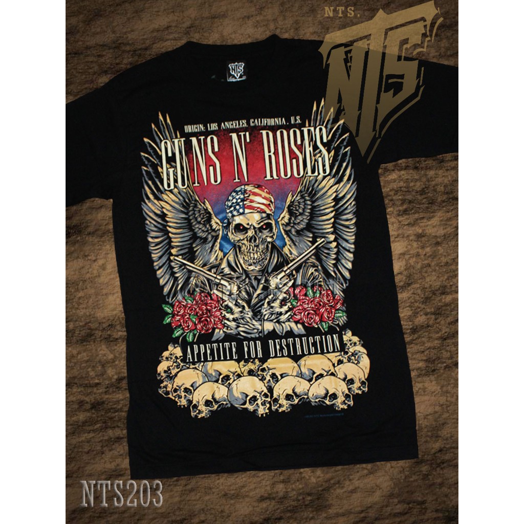 NTS 203 GNR ROCK เสื้อยืด ลายวงดนตรี ซิลค์สกรีน ผ้าคอตตอนหนานุ่ม ไม่หดไม่ย้วย สีดำ S M L XL XXL