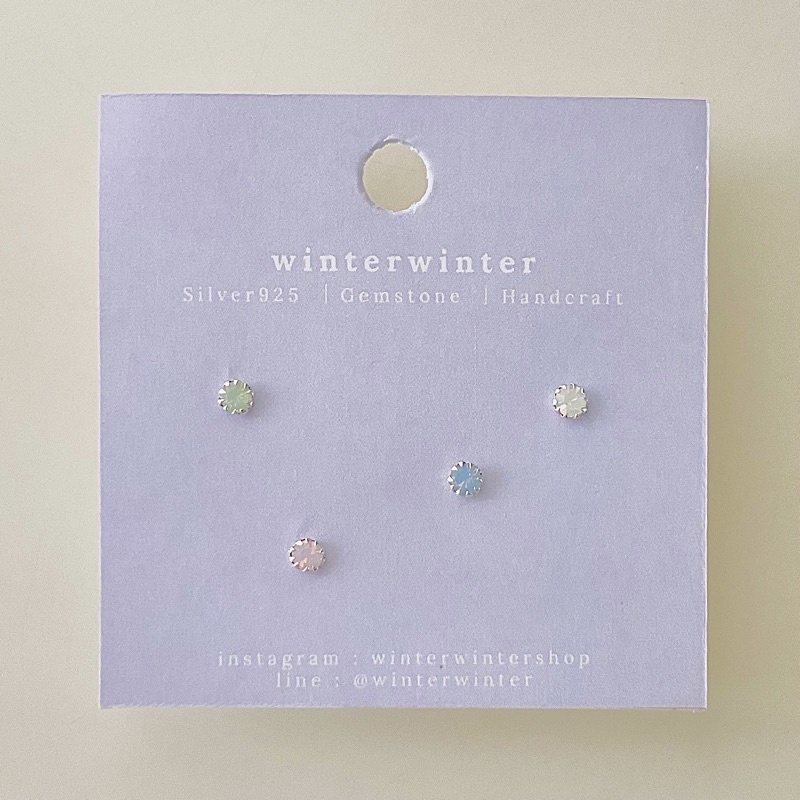 Winterwinter Jewelry Silver925 : เครื่องประดับเงินแท้ เงินแท้925 ต่างหูประดับเพชร cz ( 3mm )