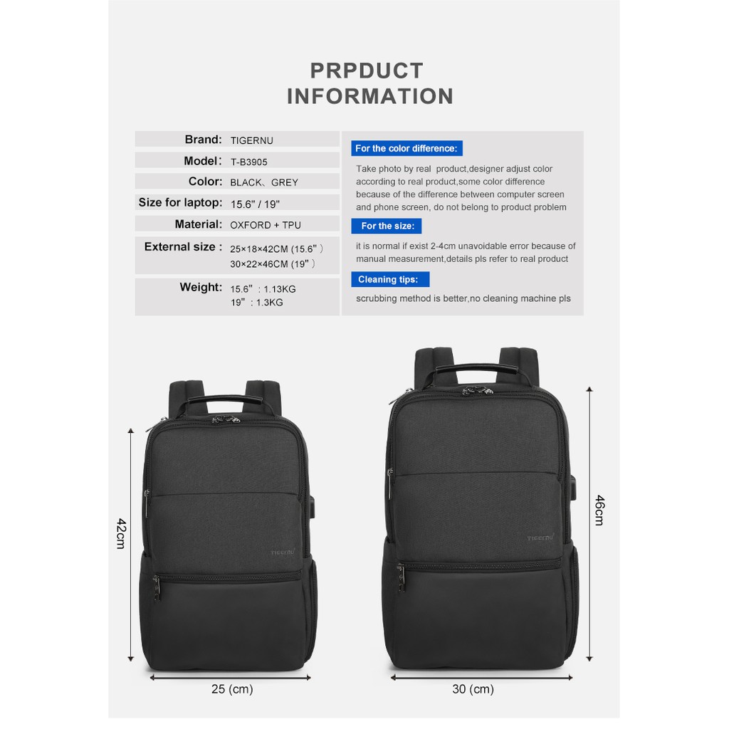 Tigernu 3905 กระเป๋าเป้สะพายหลัง ความจุสูง กันน้ำ สำหรับใส่แล็ปท็อป ขนาด 15.6 นิ้ว