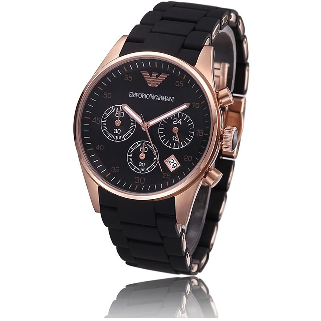 EMPORIO ARMANI นาฬิกาข้อมือผู้หญิง รุ่น AR5906 Sportivo Chronograph Black Dial - Black Silicone