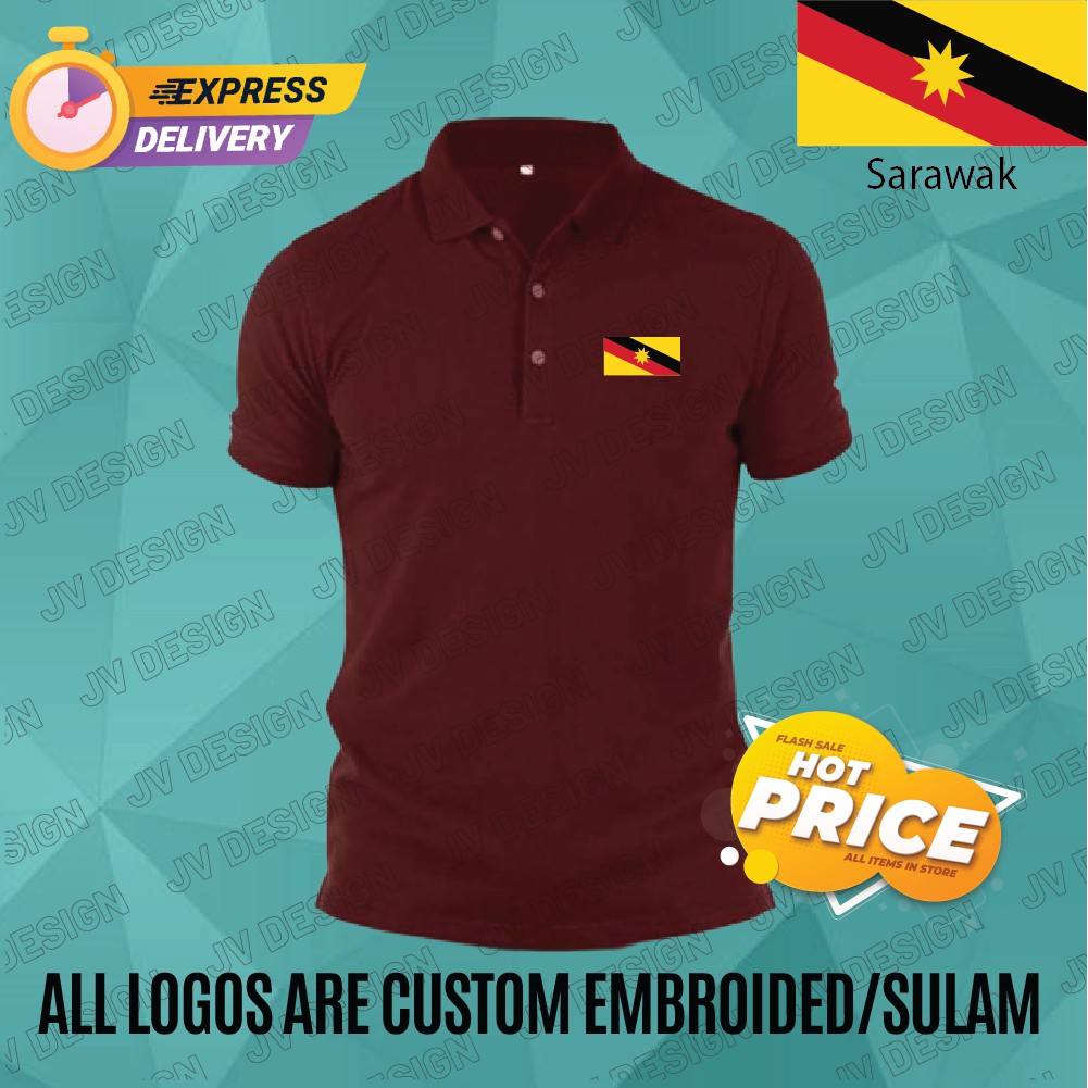 HEBAT🔥 [SULAM] RT5 SARAWAK FLAG LOGO POLO EMBROIDERY BAJU LELAKI PEREMPUAN POLO TEE!! ผ้าฝ้าย 100% L