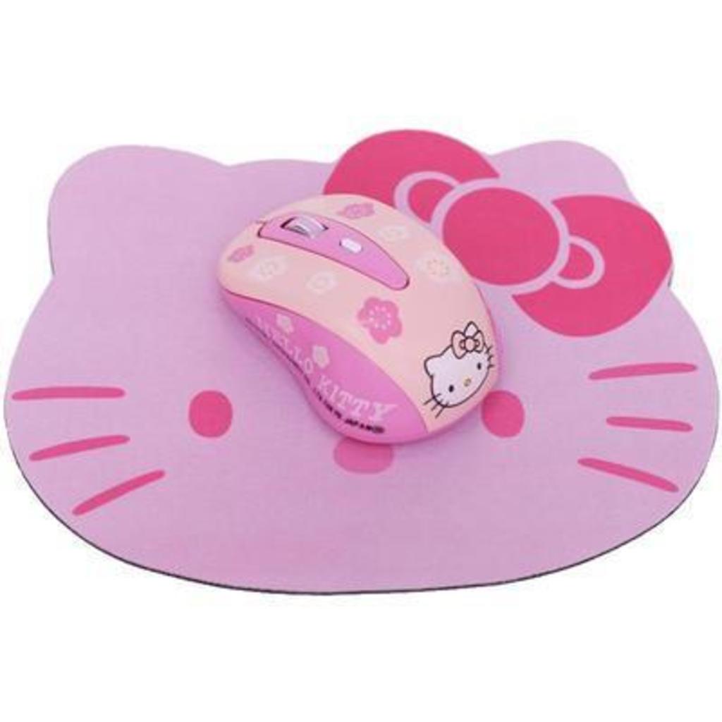 เมาส์ออปติคอลไร้สาย 2.4Ghz USB ลาย Hello Kitty สีชมพู ปรับได้ dpi 800 1200 1600 พร้อมแผ่นรองเมาส์ สําหรับแล็ปท็อป คอมพิวเตอร์