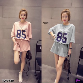 TwinsShopVip💗พร้อมส่ง TW7389  Set 2 ชิ้น เสื้อยืดแขนสั้น สกรีน CALIF 85 +กางเกงขาสั้น ***สอบถามสินค้าก่อนสั่งซ