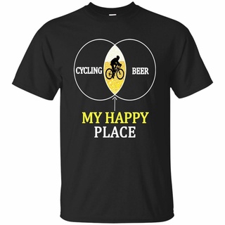 เสื้อยืดลําลอง ลาย My Happy Place สีดํา สําหรับผู้ชาย เหมาะกับการขี่จักรยาน เบียร์S-5XL