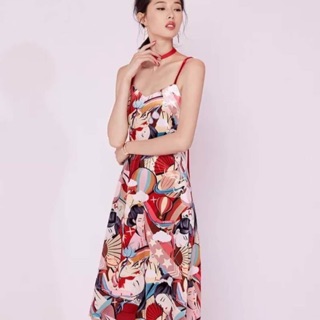 New keisha dress  เดรสสายเดี่ยวพิมพ์ลายเกอิชา เนื้อผ้าดีม๊ากก สายเป็นกำมะหยี่ ลูกเล่นน่ารักมาก สวยเก๋ ขับผิวมาก สี :