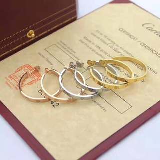 CARTIER LOVE HOOP EARRINGS เครื่องประดับ แบรนด์คาร์เทียร์ ต่างหูห่วง ตุ้มหูแฟชั่นผู้หญิง อะไหล่สีทอง เงิน โรสโกล์ด