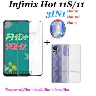 [3 in 1] เหมาะสำหรับ Infinix Hot 11S 11 10i 10S 10Play 9Play 8 7 ฟิล์มกระจกนิรภัยหน้าจอ + ฟิล์มด้านหลัง + เลนส์กล้องฟิล์มป้องกันกระจกนุ่ม