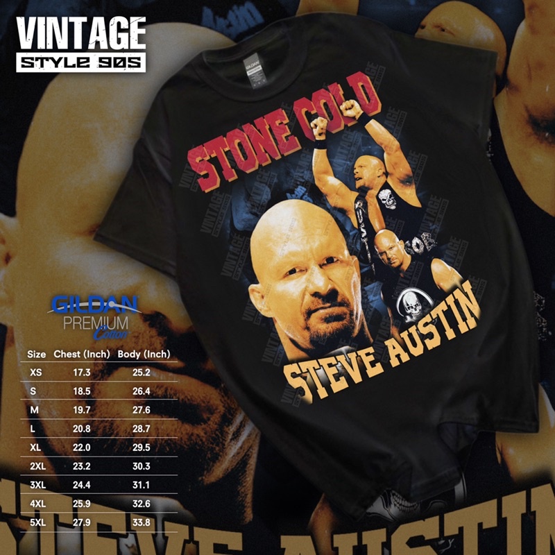 T-shirt  เสื้อนักมวยปล้ำ Stone cold Steve Austin 🔥🔥🔥🔥 (ป้าย Hiptrack จะเป็นตะเข็บเดี่ยวคอหน้า เนื้อผ้าดี ทรงวินเทจ ส