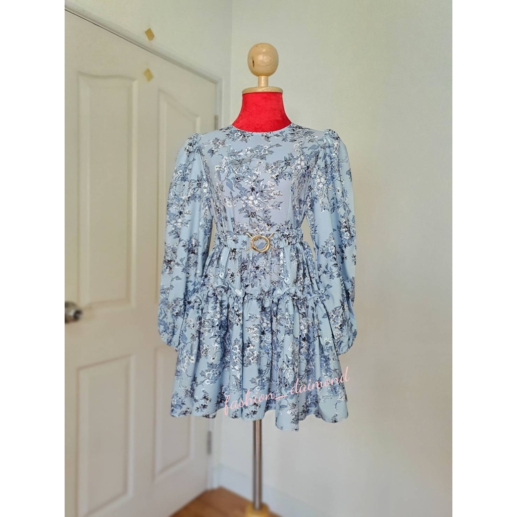 F0990🔥พร้อมส่ง🔥 ส่งไว ทันใจ ร้านคนไทยค่ะ ❤️ มินิเดรสผ้าชีฟอง มาพร้อมดีเทลเข็มขัด หวานละมุนมากก สวยใส - รูปที่ 7