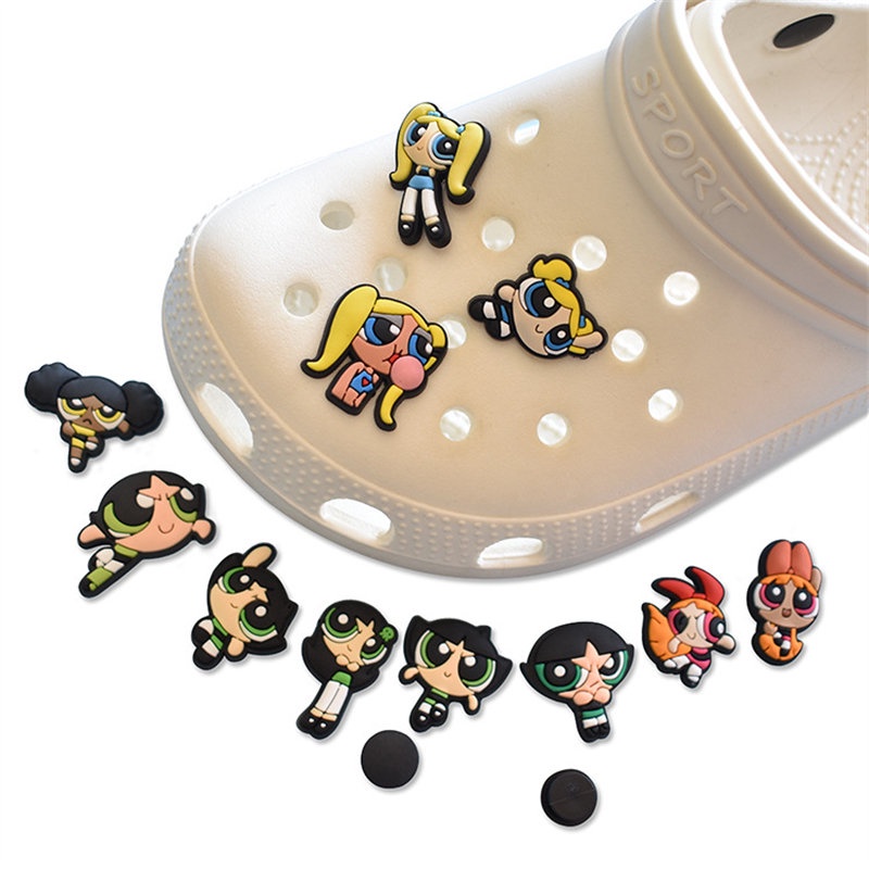 การ์ตูน Powerpuff Girls Jibbits สาว Jibits Croc กระต่าย Jibits Croc เครื่องประดับ DIY Crocs สําหรับเ