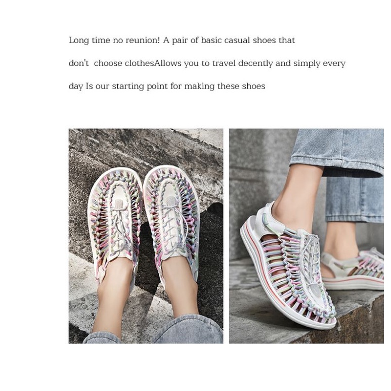 พร้อมส่ง‼️ New Color สีรุ้ง🌈 รองเท้าถักเชือก FASHION สไตล์ Keen Sandal รองเท้าถักเชือก✅️พร้อมส่