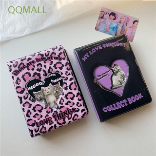 Qqmall Kawaii อัลบั้มภาพโปสการ์ดลายเสือดาวหัวใจกลวงสําหรับเก็บเครื่องเขียนบัตร