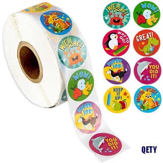 (QETY)500pcs Reward Stickers Encouragement Sticker Roll Kids Stickers Cute Animals