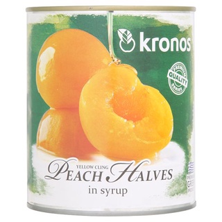 ✨สุดพิเศษ✨ โครโนส พีชครึ่งลูกในน้ำเชื่อม 820กรัม Kronos Yellow Cling Peach Halves in Syrup 820g