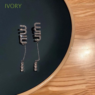 Ivory ต่างหูระย้า โลหะผสม ประดับพลอยเทียม ทรงเรขาคณิต หรูหรา สไตล์เกาหลี ของขวัญ สําหรับผู้หญิง