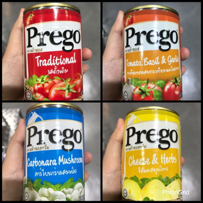 Prego พรีโก้ ซอสมะเขือเทศรสดั้งเดิม ซอสมะเขือเทศผสมกระเทียม โหระพา ซอสคาร์โบนาร่าผสมเห็ด ซอสชีสและสมุนไพร