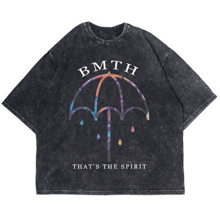 เสื้อยืดผ้าฝ้ายพิมพ์ลายเสื้อยืดแขนสั้น พิมพ์ลายวง BAND BRING ME THE Thank THE SPIRIT WASHING VINTAGE ขนาดใหญ่ สําหรับผู้