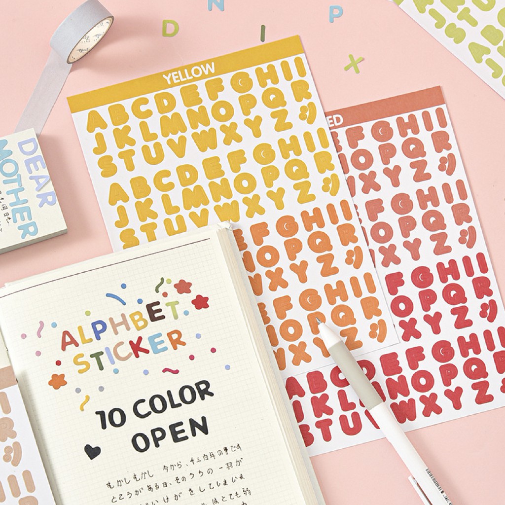 สติกเกอร์ Candy Color Font 🍭 2 แผ่น ตัวอักษร ตัวเลข Letter Number Alphabet DIY Sticker Stickers สติ๊