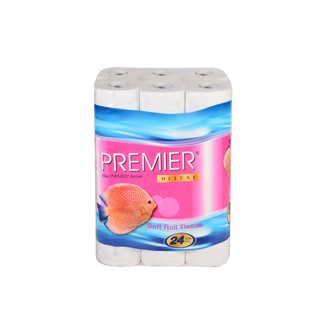 กระดาษทิชชู่ Premier Deluxe กระดาษชำระม้วนเยื่อกระดาษบริสุทธิ์ พรีเมียร์ ดีลักซ์ หนา 3 ชั้น 24 ม้วน