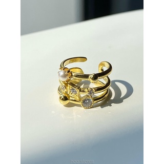 [all silver 925] hoo.stores Triple Layer Big Cuff (18k gold plated) ต่างหูหนีบเงินแท้ s925 ต่างหูหนีบประดับเพชร ear cuff