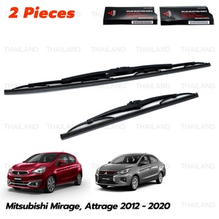 ชุด ใบปัดน้ำฝน ข้างซ้าย+ขวา ของแท้ 2 ชิ้น สีดำด้าน สำหรับ Mitsubishi Mirage,Attrage ปี 2012-2020