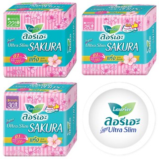 (แพ็ค 3) ลอรีเอะ ซูเปอร์อัลตร้า สลิม ซากุระ ผ้าอนามัย 0.1 มีปีกดูดซับและล็อคกลิ่นไม่พึงประสงค์ ด้วยแผ่นซึมซับวันเดอร์เจล