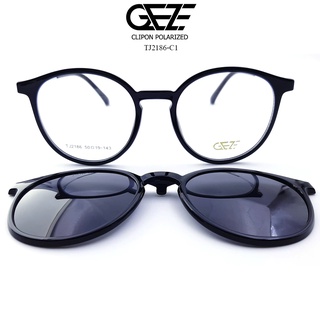 กรอบแว่นสายตา GEZE Clip-On รุ่น TJ2186-C1 สีดำเงา คลิปออนแม่เหล็ก เลนส์กันแดดPolarized