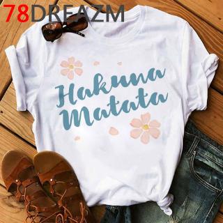 แขนสั้น เสื้อยืด Lion King hakuna matata tshirt women New T Sleeve Cotton Print women womens Tops Short T-Shirt Funny Shirts เสื้อยืดหลวมๆ แฟชั่น คอกลม