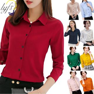 【lyfs】 เสื้อเชิ้ต แขนยาว สไตล์เกาหลี แฟชั่นสำหรับผู้หญิง ขนาด S-2XL