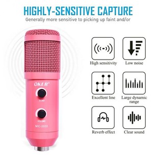 OKER Mic condenser 2020 usb 7.1 มาใหม่สีชมพู สวยงาม จะรีวิว ไลฟ์สด สตรีมเกม ทุกกิจกรรม ต้องตัวนี้เท่านั้น พอร์ทusb