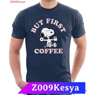 Tee เสื้อยืด Z009Kesya เสื้อยืดผู้ชาย Peanuts But First Coffee Snoopy Mens T-Shirt discount Peanuts