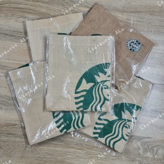 Starbucks กระเป๋าหูหิ้ว ลายโลโก้สตาร์บัคส์ ผ้าโปร่งกระสอบ